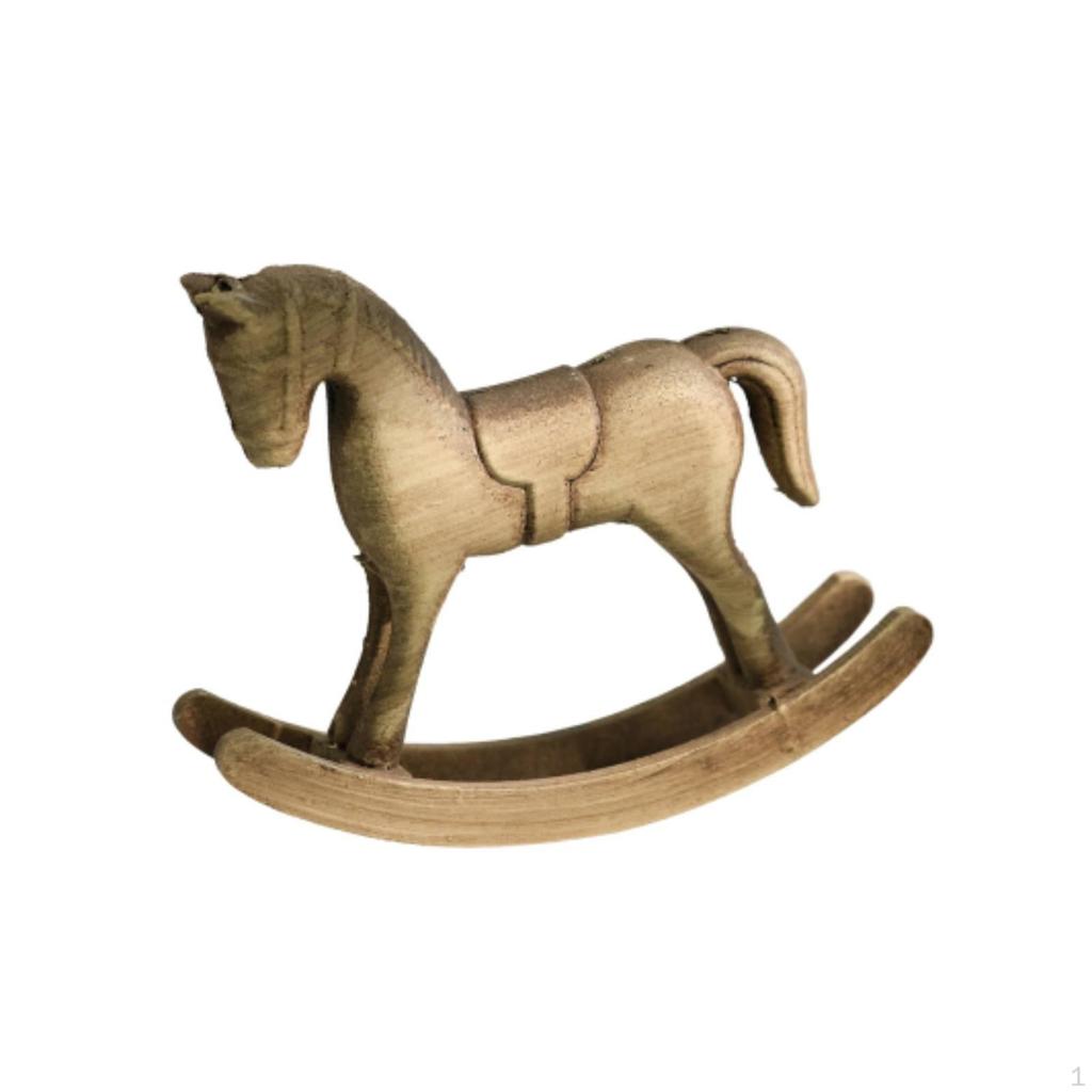 Drewniany Konik na Biegunach Rustykalna Figurka Vintage na Stół, Biurko