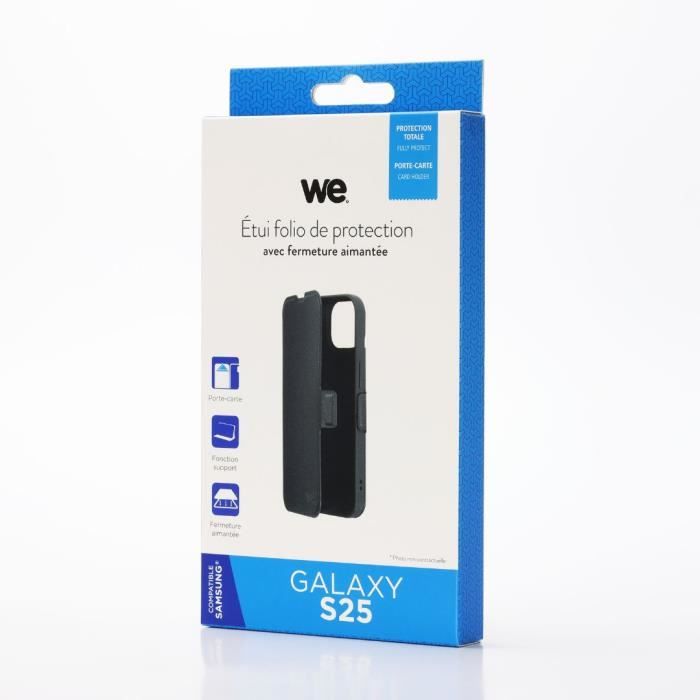 Etui folio - WE - SAMSUNG S25 - Noir - Fermeture aimantée - Coque semi-rigide