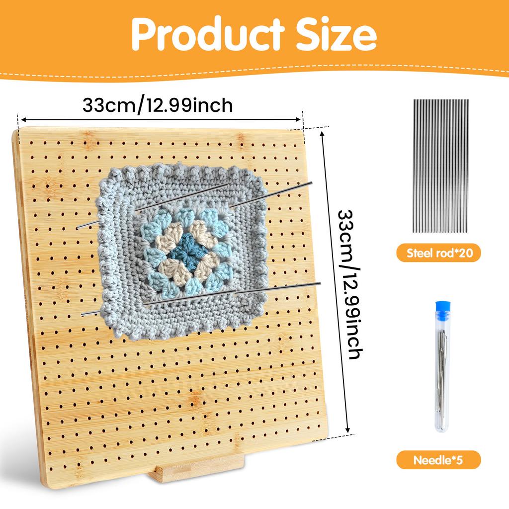 Wood Crochet Blocking Board Kit With Stainless Steel Rod Pins For Knitting Granny Squares Crochet Board Crafting Lovers Gifts
