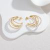 18k Gold Stainless Steel Geometric C-Shaped Beaded Earrings for Women - Elegant Fashion Jewelry