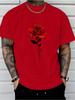 Men's Summer Fashion Casual Loose Fit Red Rose Print Crew Neck Short Sleeve T-Shirt