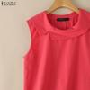 ZANZEA Women Casual Round Neck Solid Color Sleeveless Ves Tops