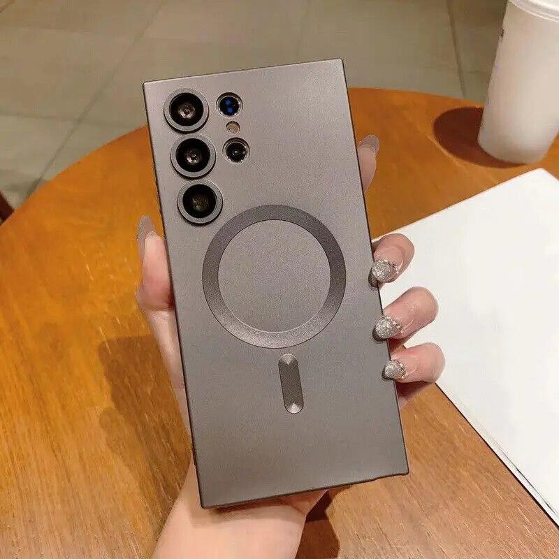 

Роскошный магнитный чехол Magsafe с беспроводной зарядкой для iPhone 15 14 Pro 13 12 Samsung Galaxy S23 S22 S21 S20 Ultra, защитный чехол для объектива камеры Samsung Galaxy S22Ultra