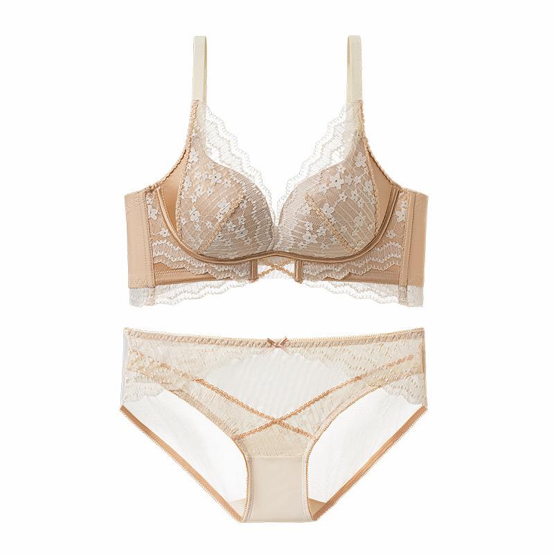 Small Breasts Gather Lace, Sexy Mulberry Silk A, Bacteriostatic, Temperature-changing Lining, No Steel Ring Bra Set