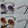 2 Pcs Women Round Sunglasses Sets Stylish Multicolor Gradient Shades Popular Imitation Wood Grain Sun Glasses for Travel Holiday