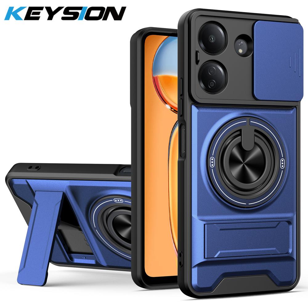 KEYSION Magnetic Phone Case for Redmi 13C Slide Camera Protection Upright Kickstand Shockproof Back Cover for Xiaomi POCO C65