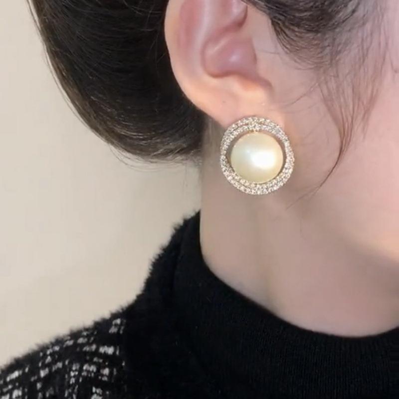 French Retro Pearl & Cubic Zirconia Earrings for Women - S925 Sterling Silver Studs, Light Luxury, Japanese-Korean Style