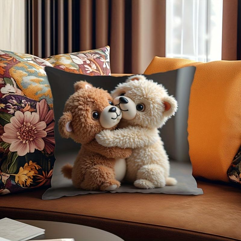Cuddle-Tastic Teddy Bears Printed Pillowcase for a Warm and Adorable Bedtime Sofa Cushion Cover, Home Decoration, 2D Printing