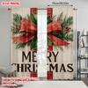 2pcs   plane printing Popular Curtains Festive Pine_ Berries & Red Bow 100% Polyester (without rod) Decorations Outdoor for