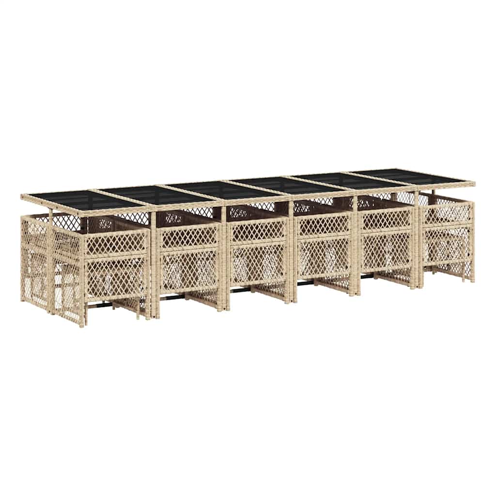 17 Piece Outdoor Dining Set with Cushions Beige Poly Rattan