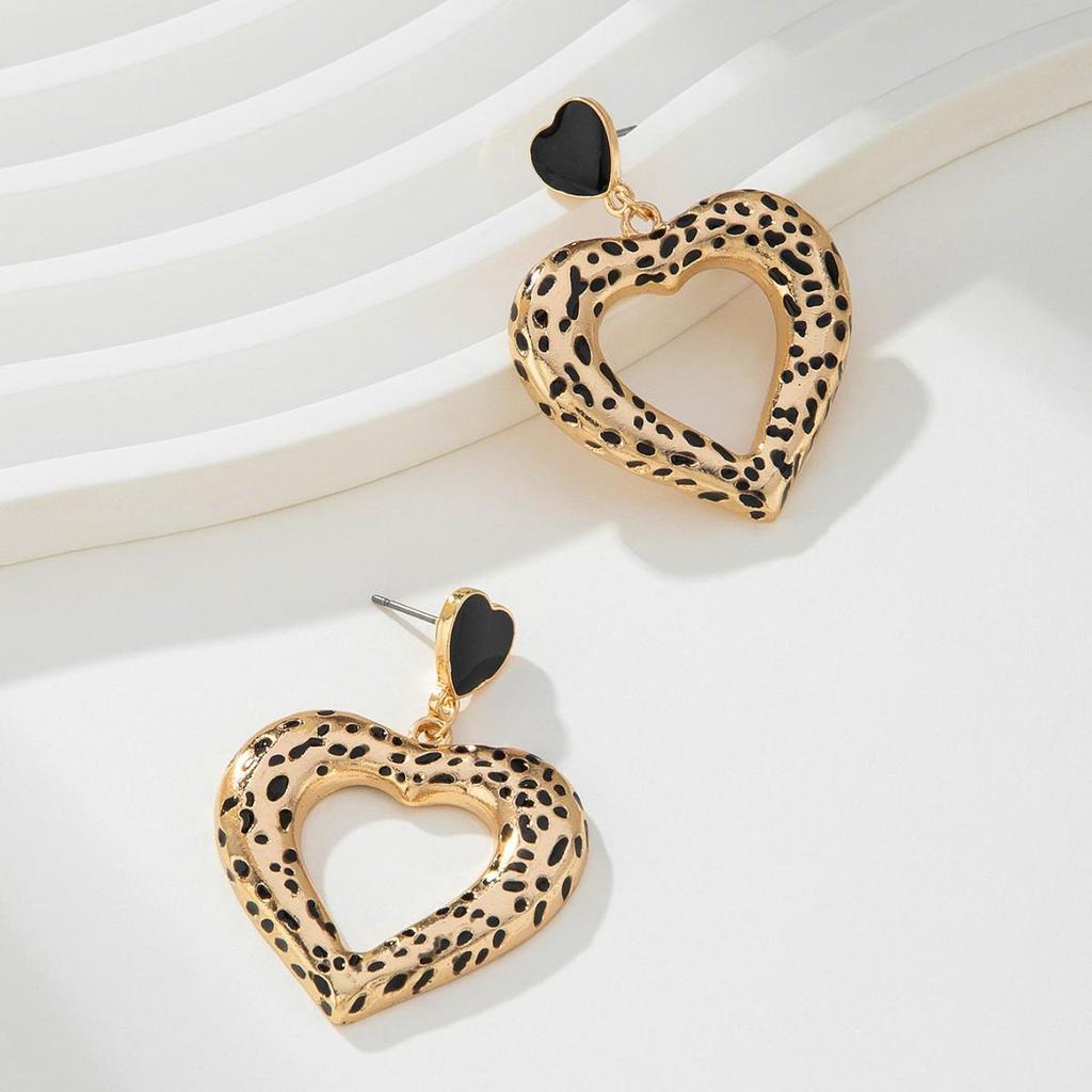 Trendy Leopard Heart Polka Dot Drip Earrings for Women