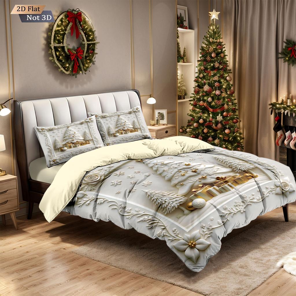 Ensemble de couette sans garniture 3 pièces imprimé arbre de Noël imitation relief multi-taille chambre dortoir décoration de literie lavable en machine