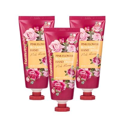 Pink Flower Blooming Hand Cream Pink Rose Moisturizing Hand Care Set 100ml X 3