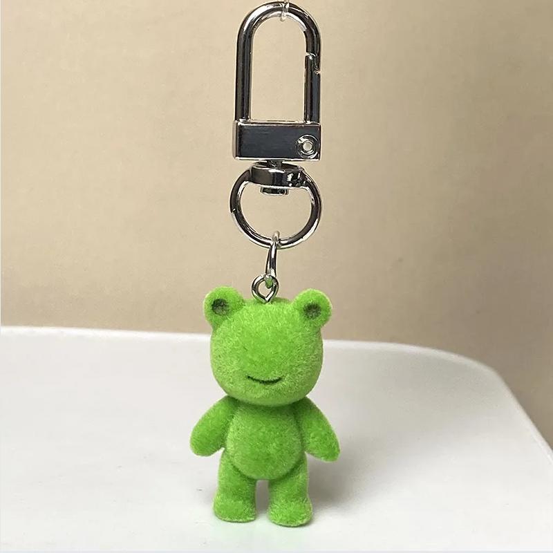Cute 3D Flocking Frog Keychain Flocked Little Frog Couple Mobile Phone Pendant Car Keyring Earphone Backpack Charms Bag Decor