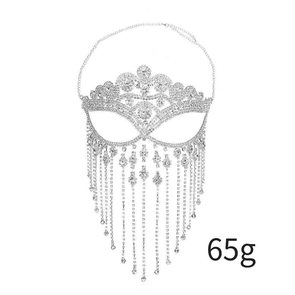Cosplay Veil Headwear Rhinestone Tassel Mask Chain Women Masquerade Crystal Head Decor Nightclub Head Rave Party Indian Jewelry