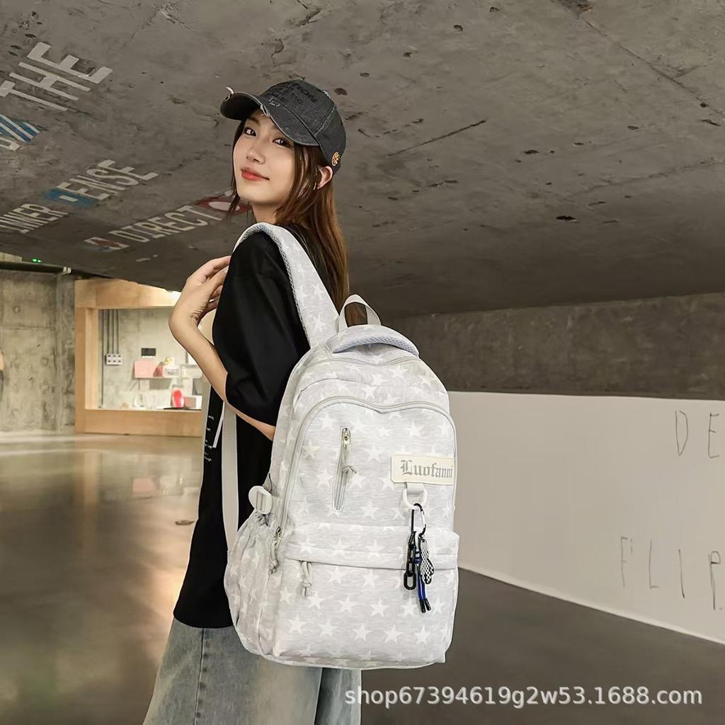 Schultasche neuer Stern Vollprint Rucksack mit großem Fassungsvermögen College-Stil Schultasche Damen Leichter Pendler Rucksack für Mittelschüler