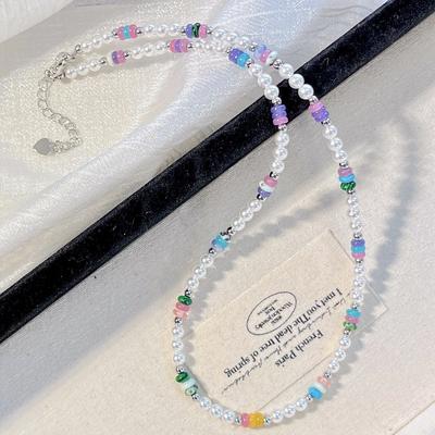 Collier Chaîne de Clavicule en Cristal Artificiel Perle Quartz Coloré Dopamine Joyeux