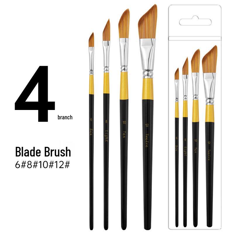 Slanted Tip Nylon Bristle Brush Set for Art Students - Gouache, Watercolor, Acrylic & Oil Painting 4-piece Set