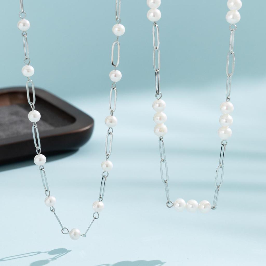 Trendy Stainless Steel Freshwater Pearl Necklace - Silver, Non-Fading, Versatile Jewelry