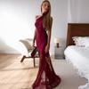 Off Shoulder See Through Dress Solid High Waist Patchwork Backless Slim Long Dress Women Vacation Party Evening Dresses