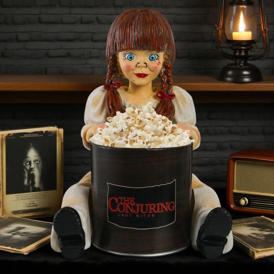 Horror Girl Figurine Creepy Girl Doll Popcorn Bucket Halloween Table Centerpiece Scary Girl Statue for Horror Themed Parties