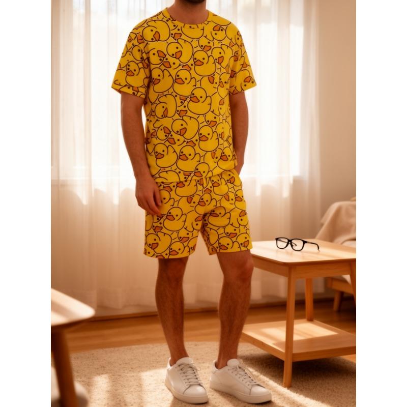 

Duck Pattern Round Neck Short Sleeve Shorts Pajama Set S