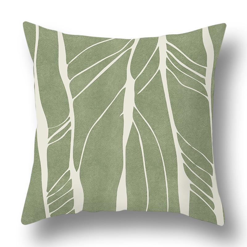 Nordic Abstract Green Geometric Pillowcase Flower Print Home Petal Velvet Pillow Cushion Cover