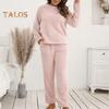 2 Pcs/Set Pajama Set Autumn Winter Casual Outfit Top Pants Set Round Neck Long Sleeve Top Elastic Waist Sport Tracksuit Daily Clothes Sleepwear
