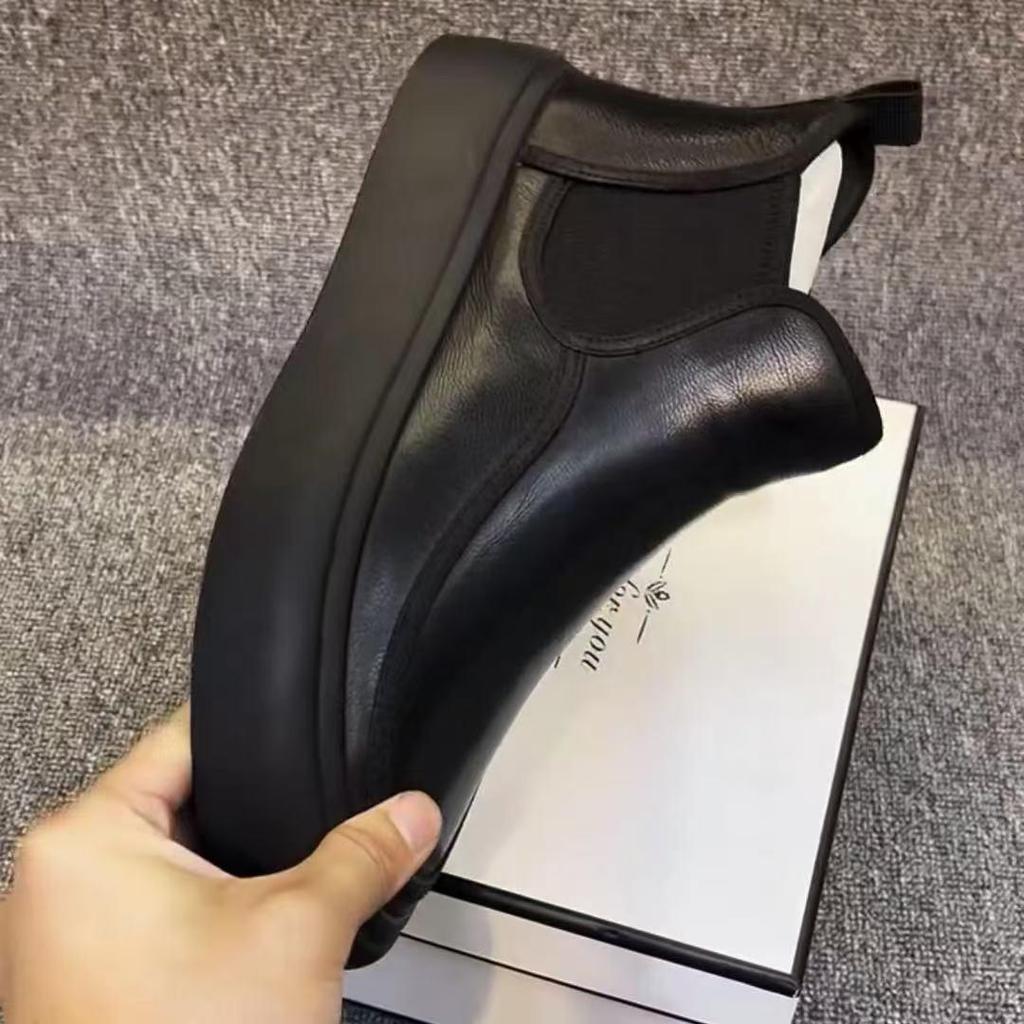 Ghete Chelsea înalte pentru bărbați din piele naturală cu căptușeală din lână - Călduroase, cu talpă groasă, versatile pentru toamnă și iarnă.