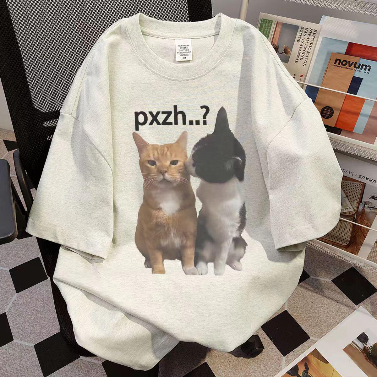 

Футболка свободного кроя из 100% хлопка с принтом кота от Trendy Brand Summer M up to 100 lbs