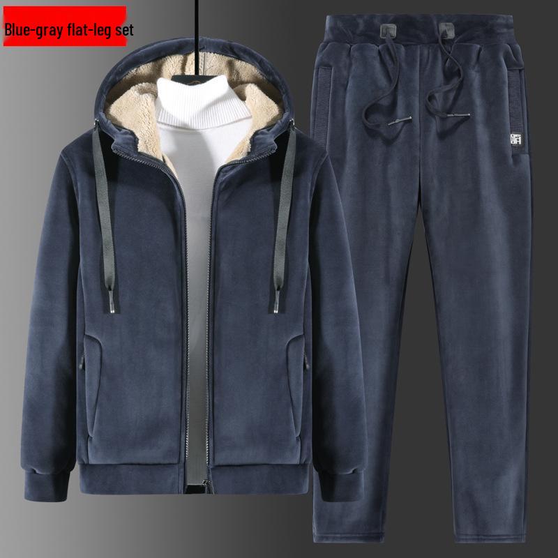 Men's Plus Size Silver Fox Fleece Hoodie & Lambswool Sweatpants Winter Set