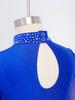 Leotardo de patinaje artístico para niñas Cuello alto Manga larga Espalda descubierta Parche de malla Patchwork Brillante Pedrería Bodis