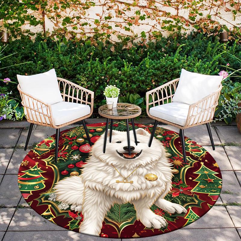 Christmas Dogs pattern round rug,Carpet Rug for Living Room Bedroom Playroom ,Non-slip Floor Mat,Holiday Gifts and Birthday Gifts.