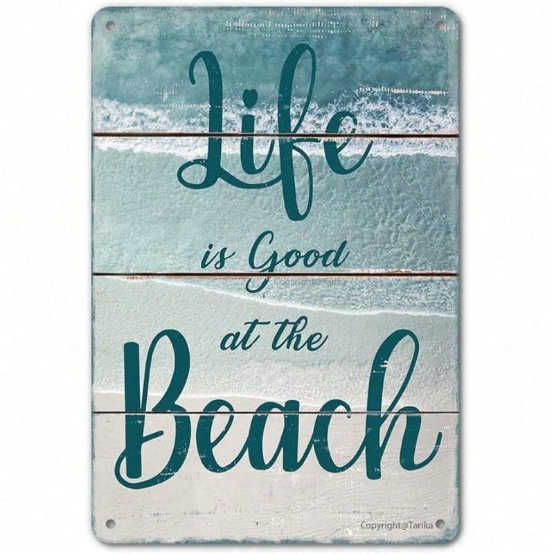 Metal Wall Art Retro Beach 8x12 Inch Vintage Tin Sign for Home Kitchen Bar Cafe
