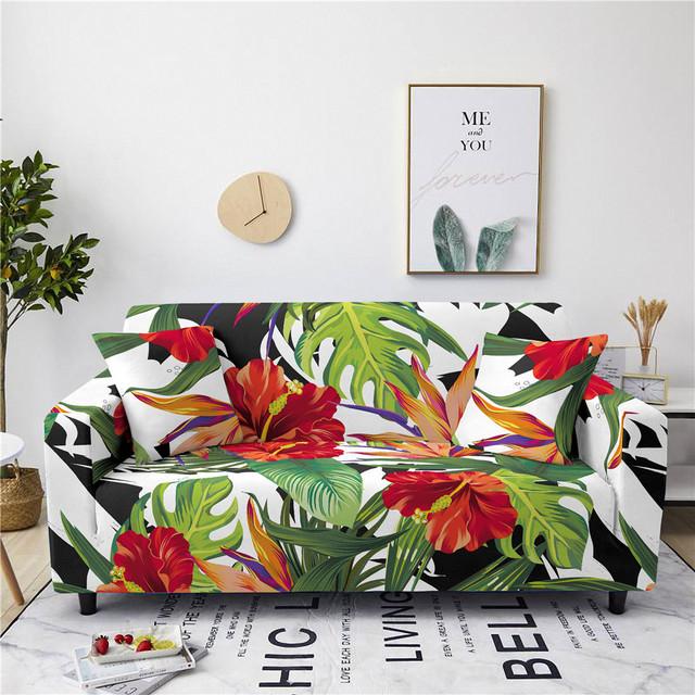 

Эластичный чехол для дивана с тропическим растением и цветочным узором, противообрастающий чехол для кресла, украшения для гостиной, эластичные чехлы для диванов 1 seater 90-140cm