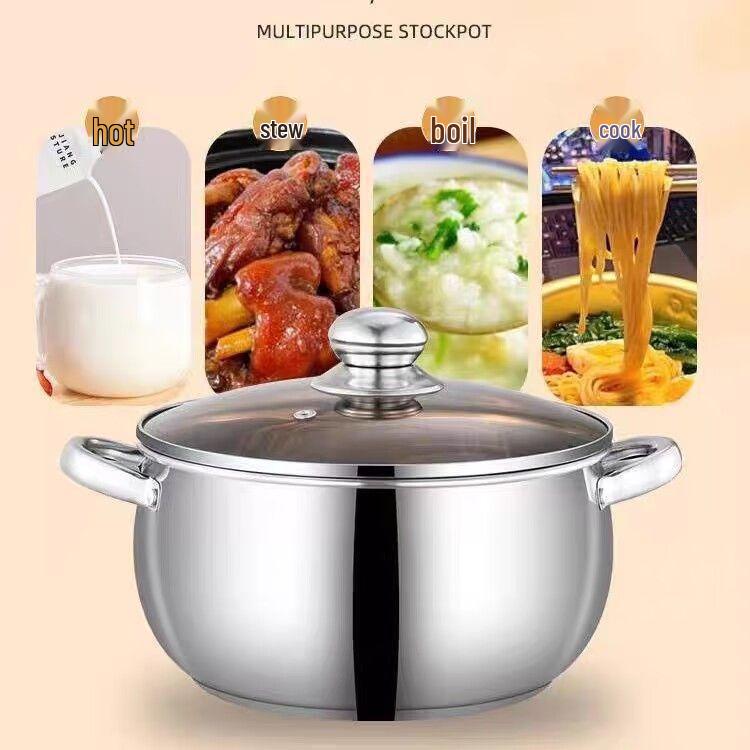 Thickened Stainless Steel 24cm Apple Stockpot - Extra Deep Soup & Noodle Pot