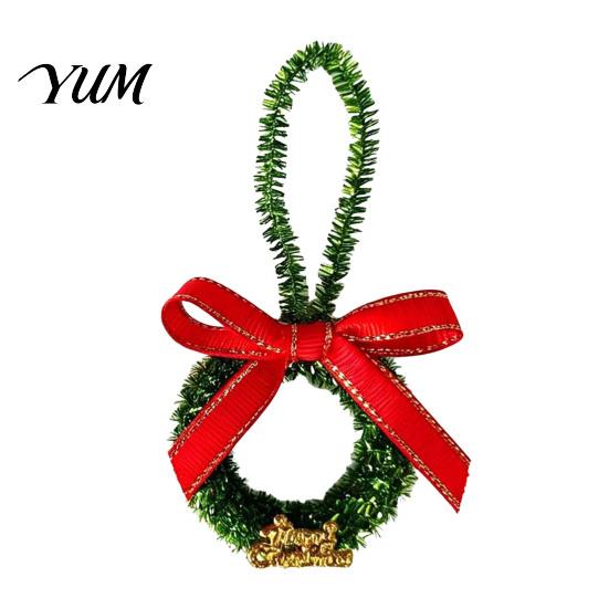 Seasonal Tree Decor Mini Christmas Wreath Ornament, Miniature Artificial with Bow, Bow Pinecone, Xmas Hanging for Holiday Party