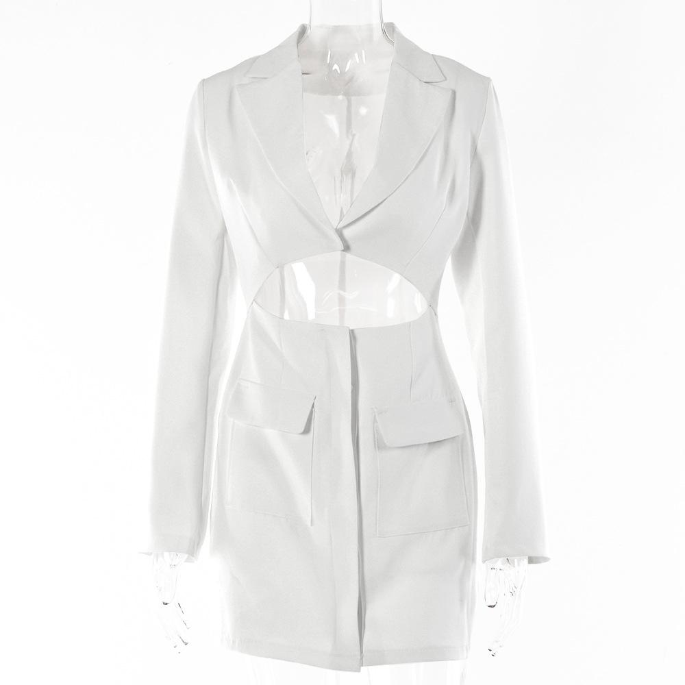 MAITA Women Sexy V-neck Lapel Solid Color Hollow Fake Two Piece Slim Blazer Dress