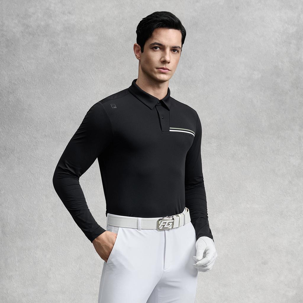FILA Golf Series Casual Sports Fashion Lightweight Breathable Durable Stain-Resistant Knitted Long Sleeve Polo Shirt Men tops A11M545202FBK