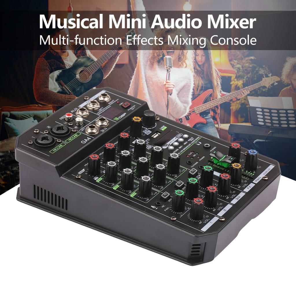 Musical Mini Audio Mixer Multi Function Effects Mixing Console USB BT Connection 48V Phantom Power for Conference