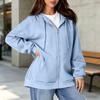 Kadın Astarlı Tam Fermuarlı Kapüşonlu Sweatshirt, Sonbahar Kış İçin Günlük Kapüşonlu Sweatshirt