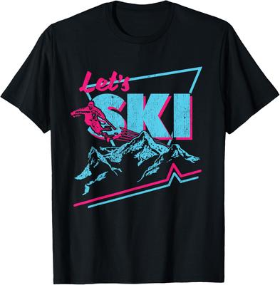 Retro 80s 90s Ski Graphic Tee Vintage Neon Mountain Snow Sports TShirt