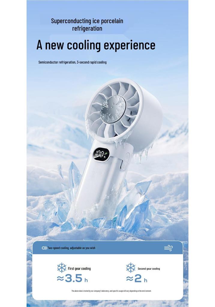 2026 Handheld USB Fan: Portable, 100-Speed, Strong Wind, Ice Pack, Digital Display