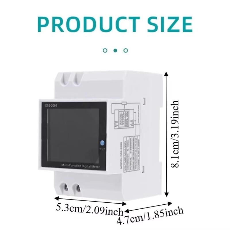 1Pcs D52-2066 Digital Display 6In1 Din Rail Ac Monitor Voltage Current Power Factor Active Kwh Electric Energy Frequency Meter