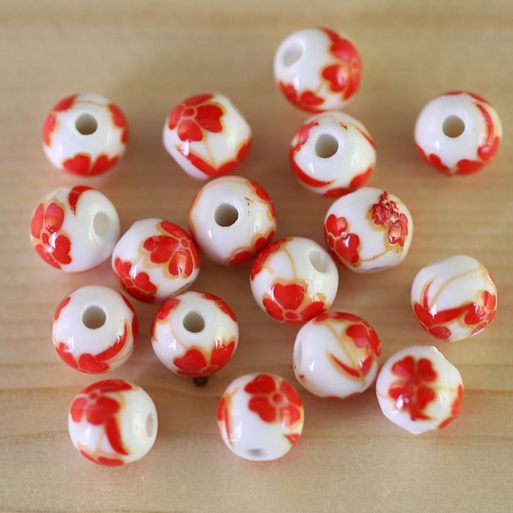 30pcs/set Flowers Printed Loose Beads Creative Chinese Style Beads  Woven Necklaces