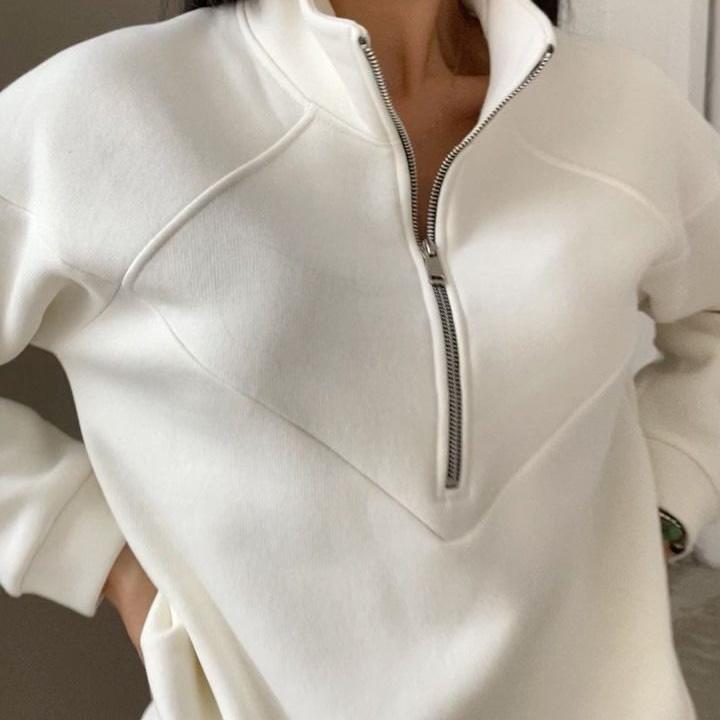 Kvinner Ensfarget Langermet Stativ Krage Hettegensere Dress Høst Vinter Løs Topp Bukser med brede ben