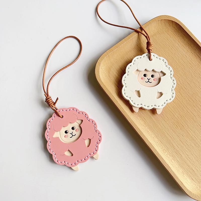 Cute Cartoon PU Leather Lamb Keychain Animal Key Ring Portable Bag Hanging Charm for Backpack Handbag Valentine Gifts