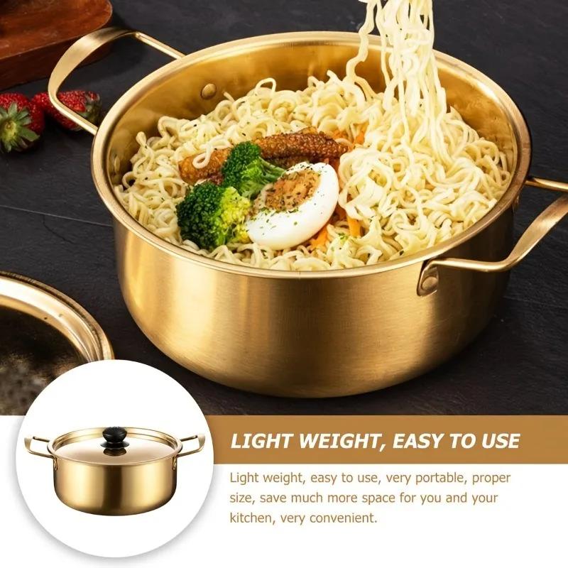 1 Stück Koreanischer Ramen-Topf aus Edelstahl mit Doppelgriff für Nudelsuppe, Induktionskochfeld-kompatibler Küchen-Kochtopf