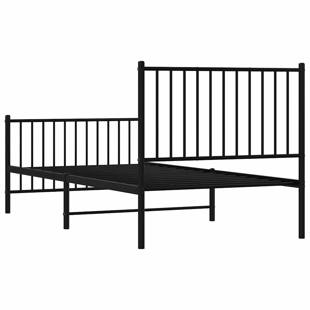 Metal Bed Frame with Headboard and Footboard Black 90x190 cm