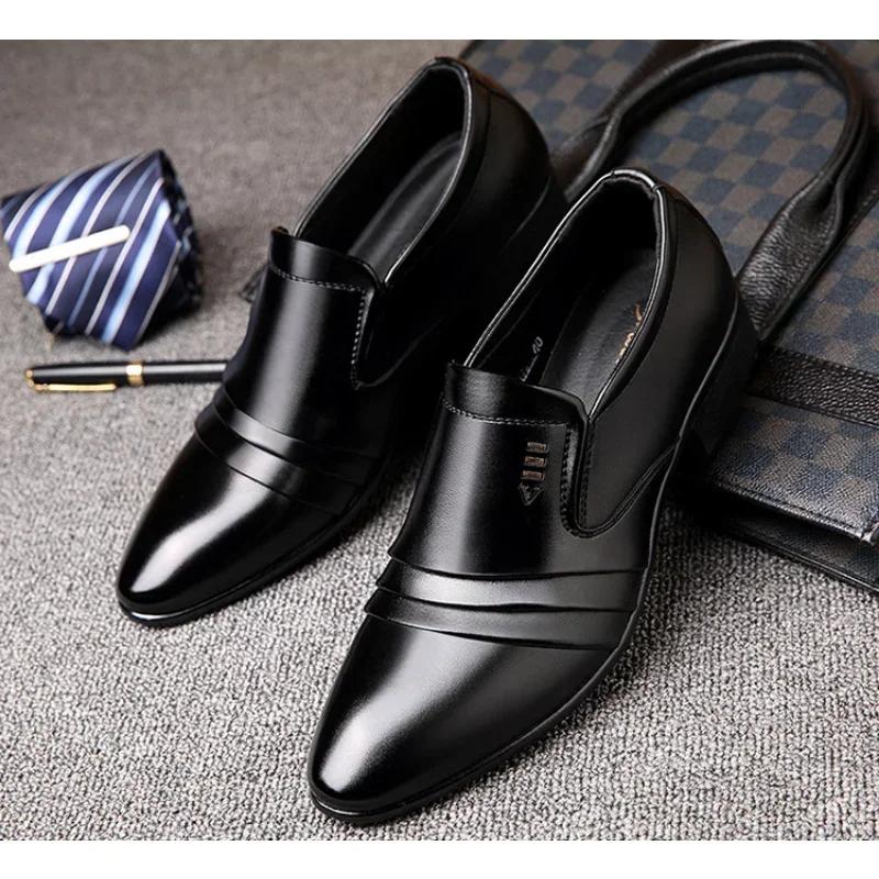 New Men's Formal Shoes PU Fashion Men's Business Wear Le Fu Shoes Pointed Toe Shoes Oxford Pointed Toe Formal Wedding Shoes